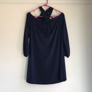 Michael Kors Blue off the shoulder neck bow dress